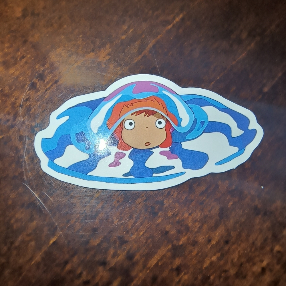 Blue Cartoon Character Sticker — Playful Wave Design Ponyo Studio Ghibli
